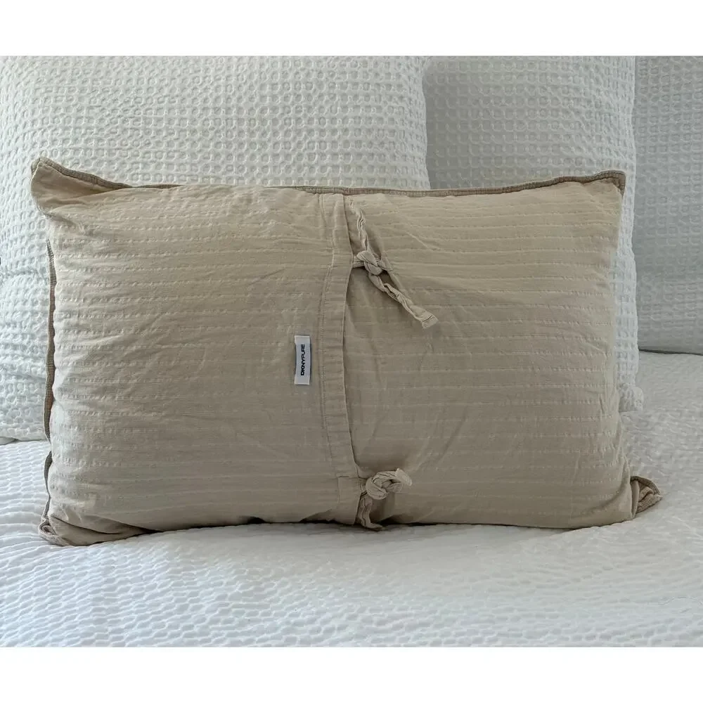 DKNY Pure Standard Queen Pillow Sham Cotton Textured Neutral Tie Back Slub 20x30